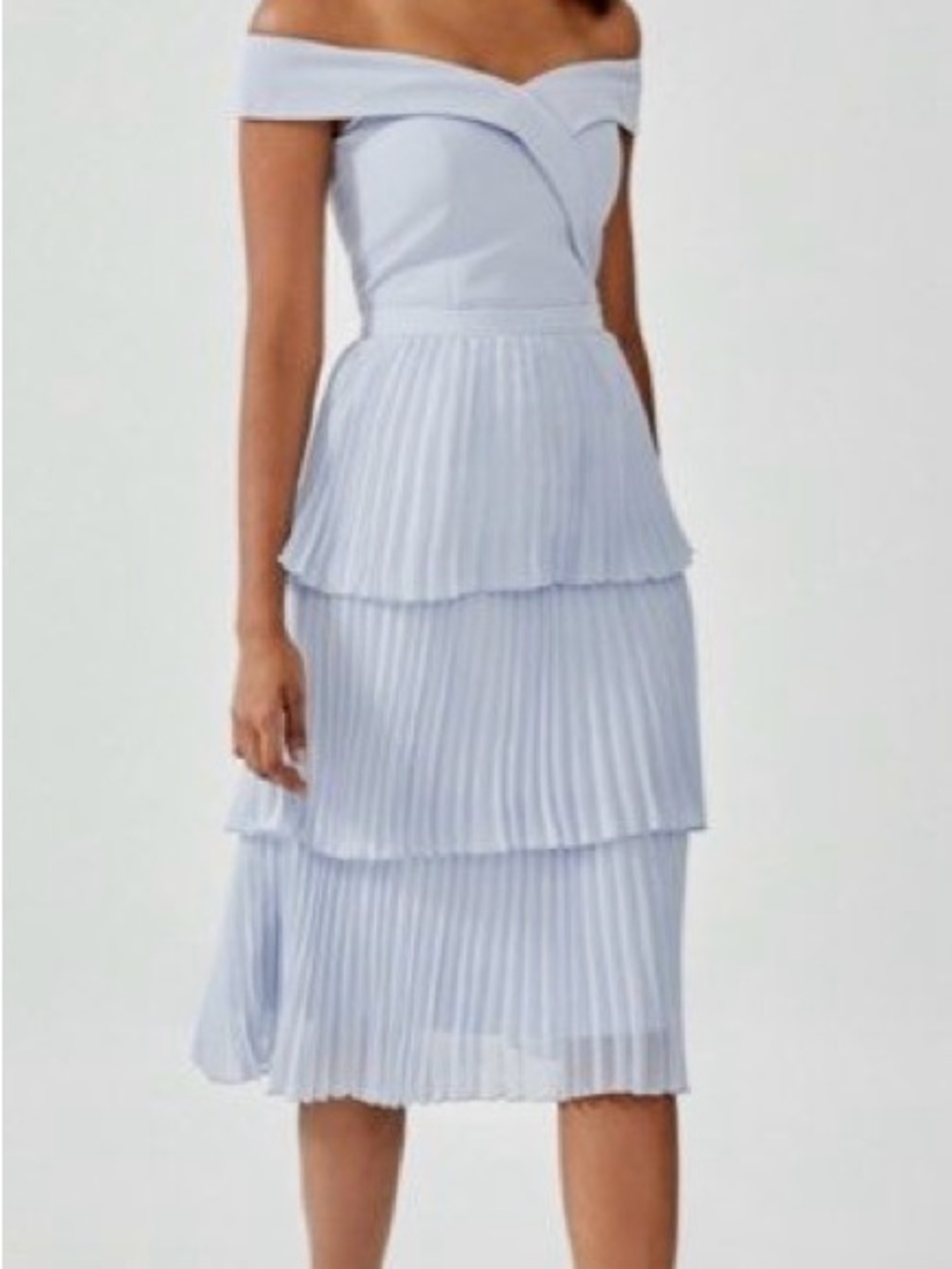 Love Bonito Baby Blue Sorelle Pleated Tier Midi Skirt